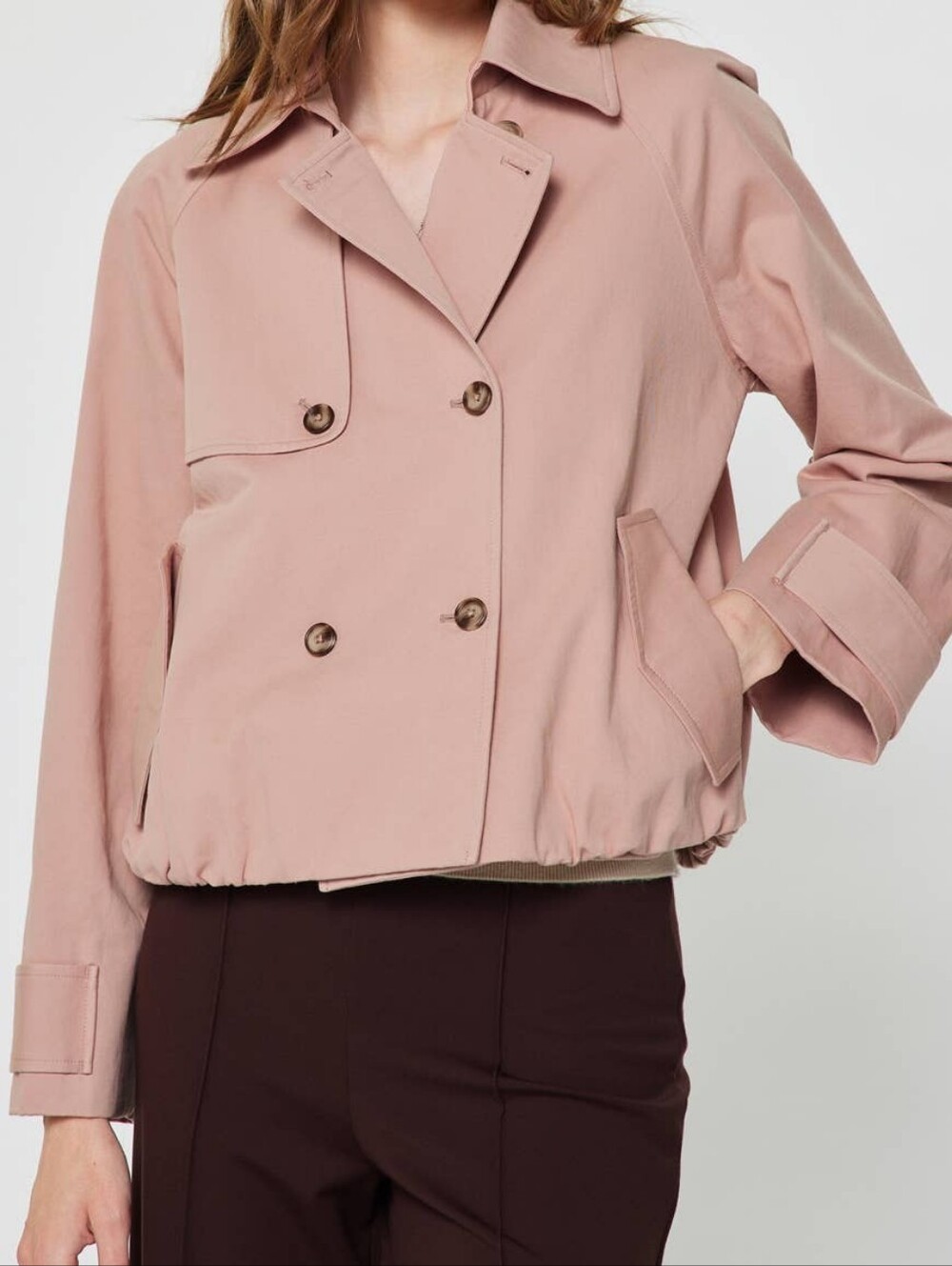 Current Air Blush Pink Cropped Double-Breasted Trench Jacket
